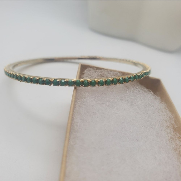 Green rhinestone gem bracelet thin slender slim bangle - Picture 2 of 2